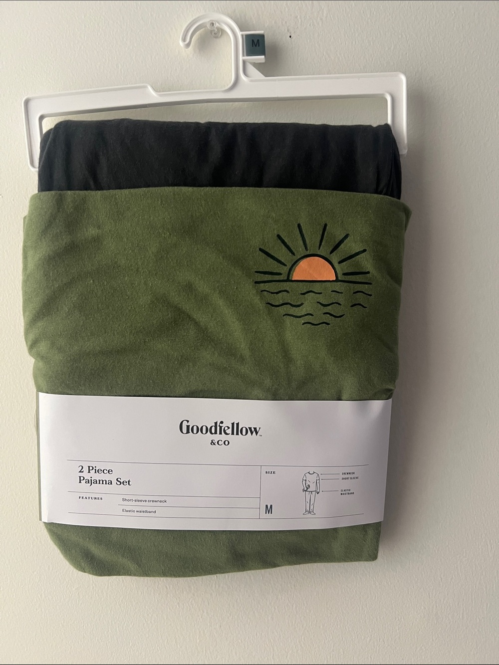 Goodfellow & Co Olive and Black Two-Piece Pajama Set with Sunrise Graphic